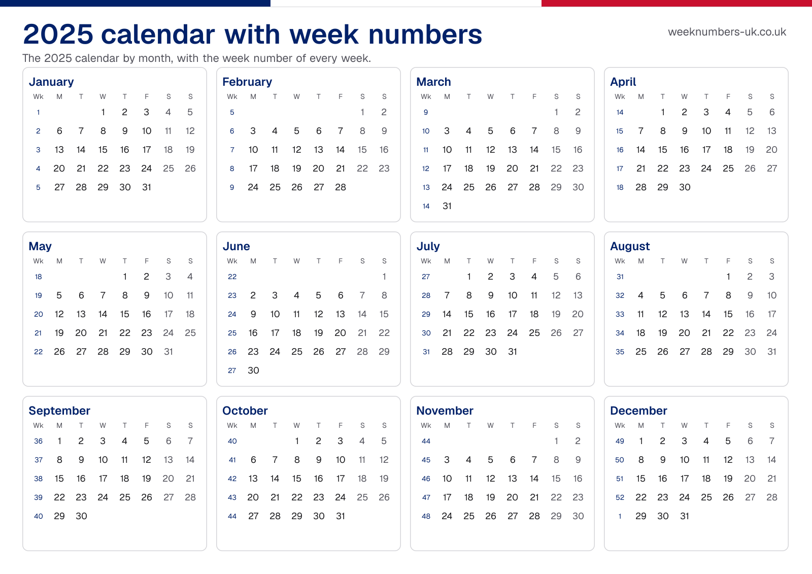 Calendar 2025 with week numbers
